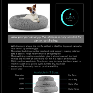 LUNA Life Premium 50cm (S) Comfy Plush Bed with Retractable Leash Seat Belt 2